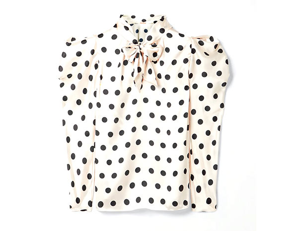 Polka-dot satin pussy-bow blouse, Johanna Ortiz